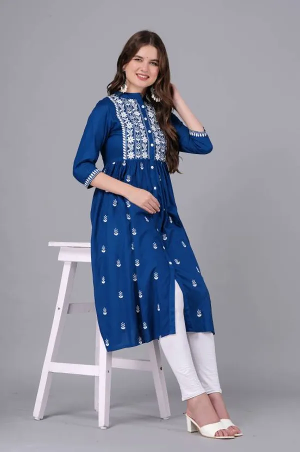 Teal_Rayon_Viscose_Flared_Kurta