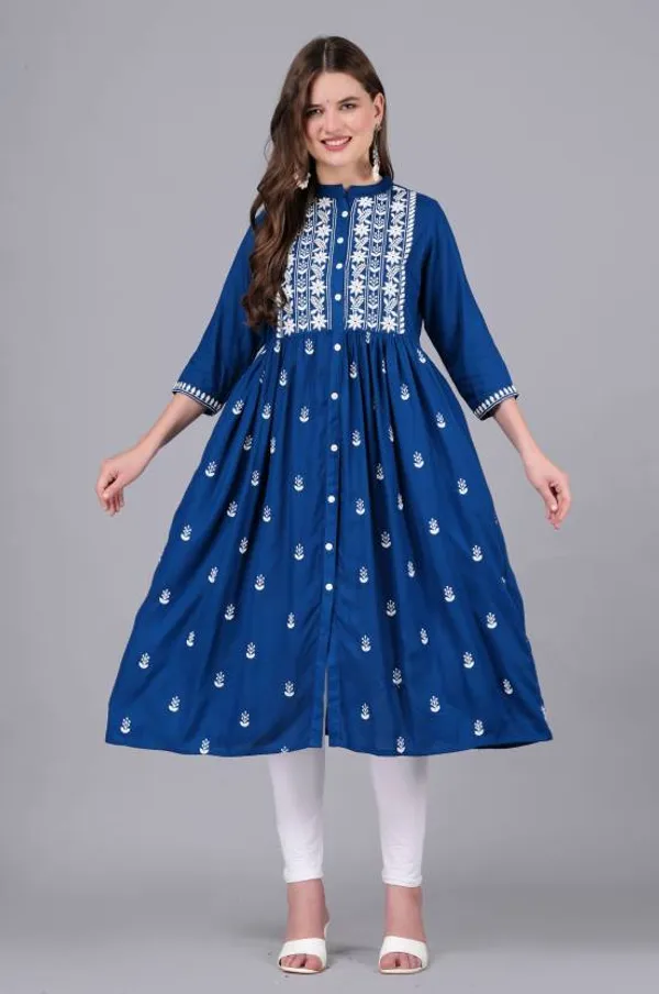 Teal_Rayon_Viscose_Flared_Kurta
