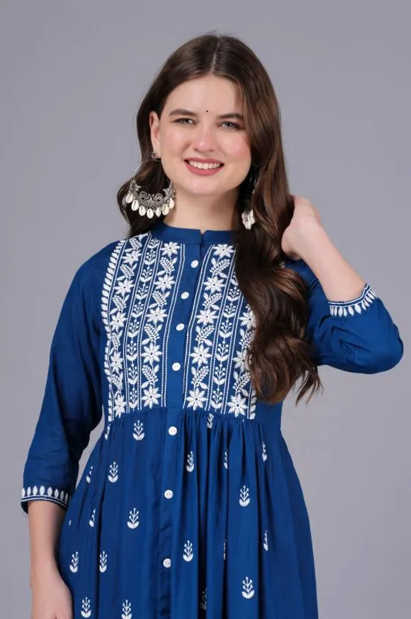 Teal_Rayon_Viscose_Flared_Kurta