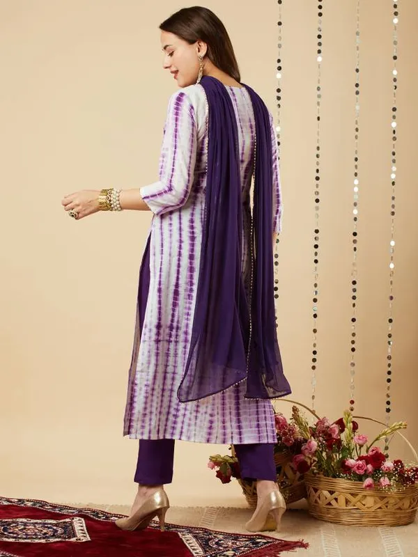 Violet_Shibori_Print_Kurta,_Pant_With_Dupatta_Set_For_Women