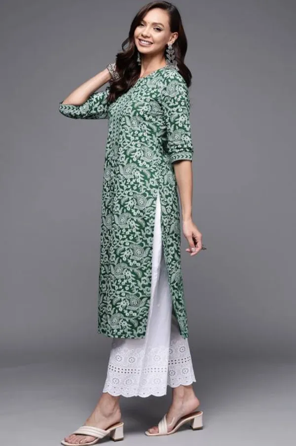 Green_Rayon_Viscose_Kurta_Pant_Set