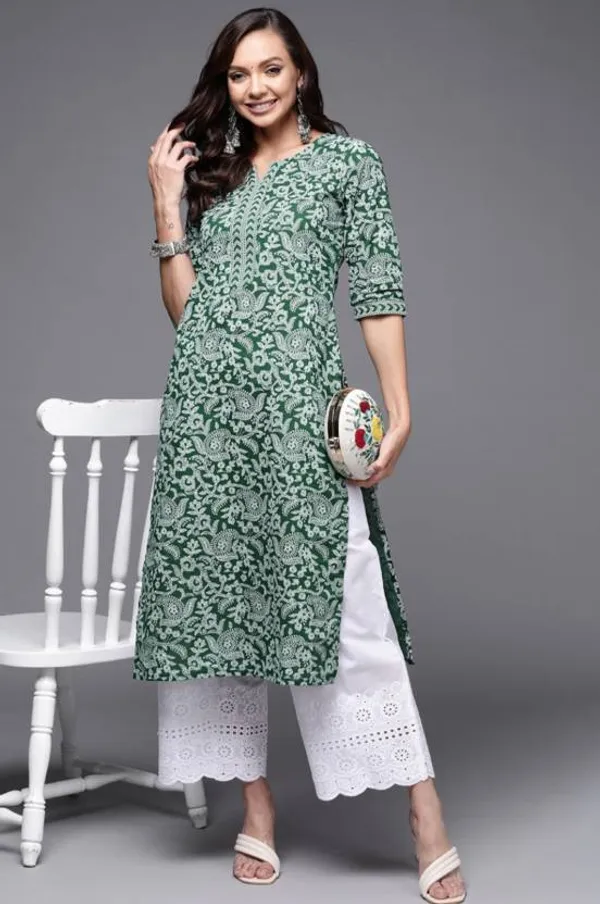 Green_Rayon_Viscose_Kurta_Pant_Set