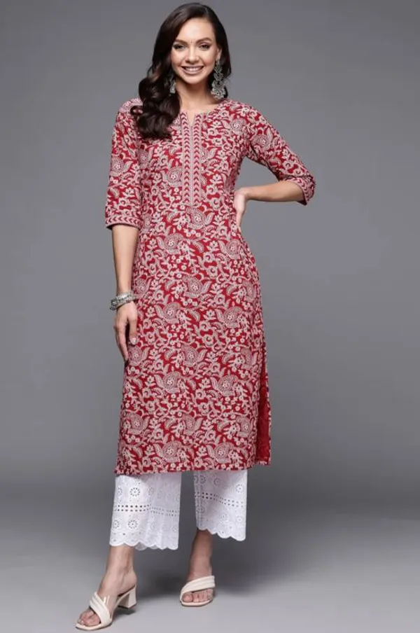 Marron_Rayon_Viscose_Kurta_Pant_Set