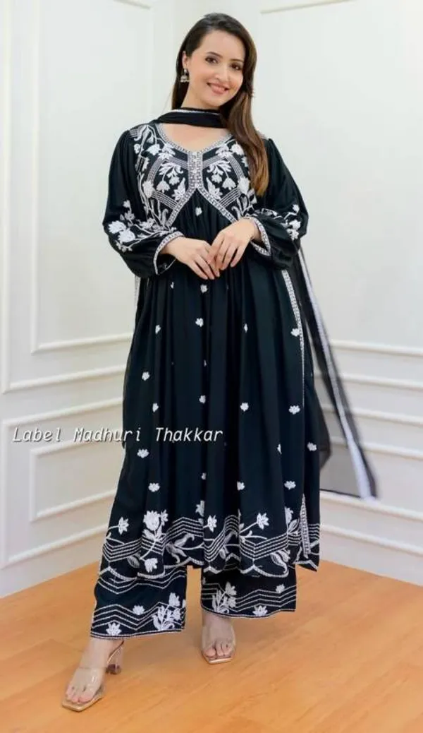 Black_Chikankari_Work_Kurta,_Pant_With_Dupatta_Set_For_Women