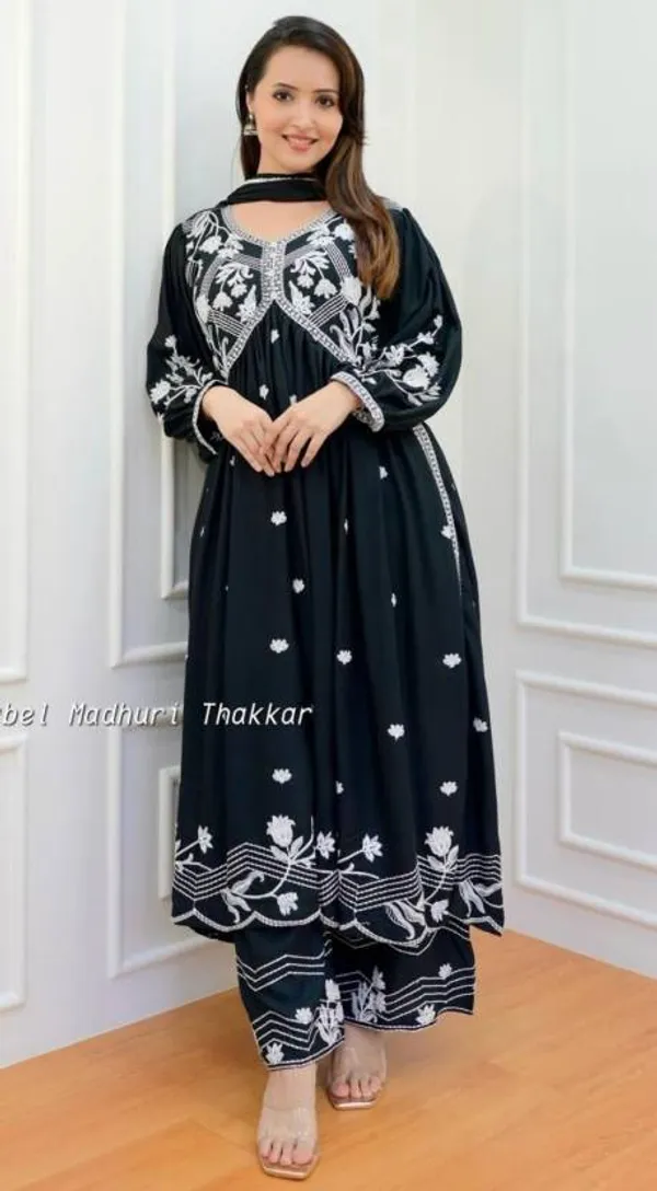 Black_Chikankari_Work_Kurta,_Pant_With_Dupatta_Set_For_Women