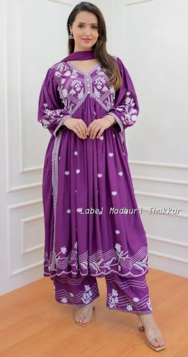 Purple_Chikankari_Work_Kurta,_Pant_With_Dupatta_Set_For_Women