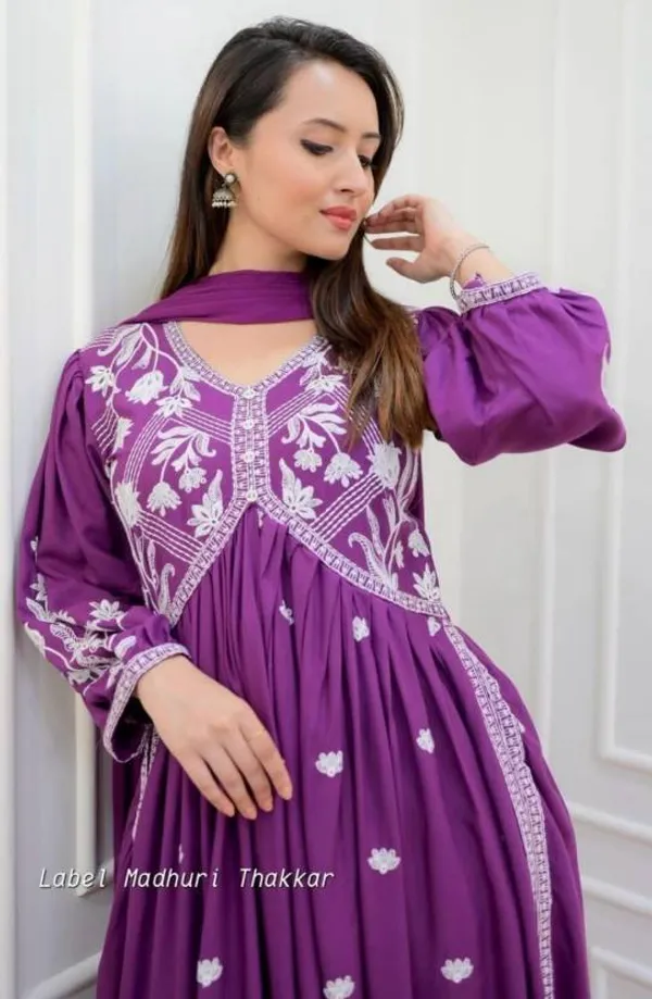 Purple_Chikankari_Work_Kurta,_Pant_With_Dupatta_Set_For_Women