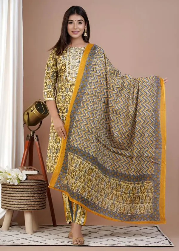 Mustard_Rayon_Viscose_Kurta,_Pant_With_Dupatta_Set_For_Women