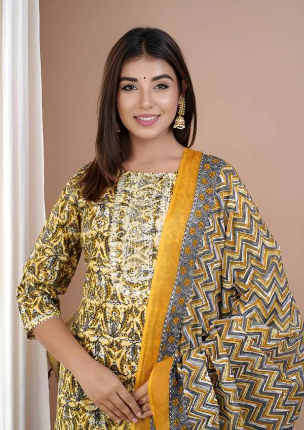 Mustard_Rayon_Viscose_Kurta,_Pant_With_Dupatta_Set_For_Women