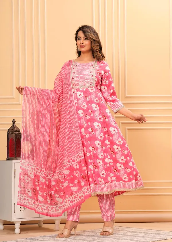Pink_Rayon_Viscose_Anarkali_Kurta,_Pant_With_Dupatta_Set_For_Women