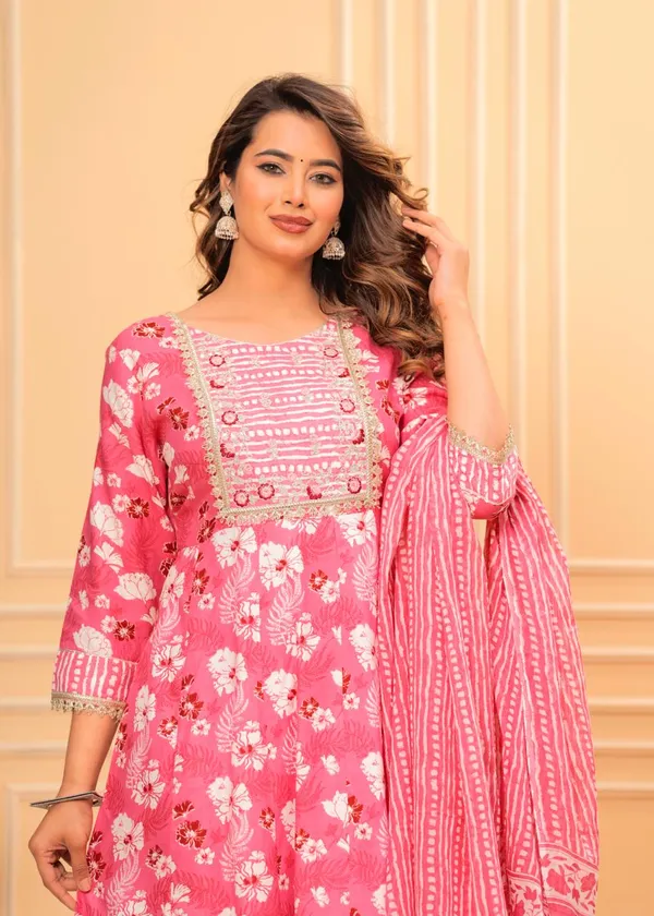 Pink_Rayon_Viscose_Anarkali_Kurta,_Pant_With_Dupatta_Set_For_Women