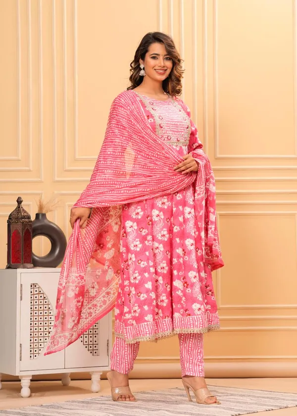 Pink_Rayon_Viscose_Anarkali_Kurta,_Pant_With_Dupatta_Set_For_Women