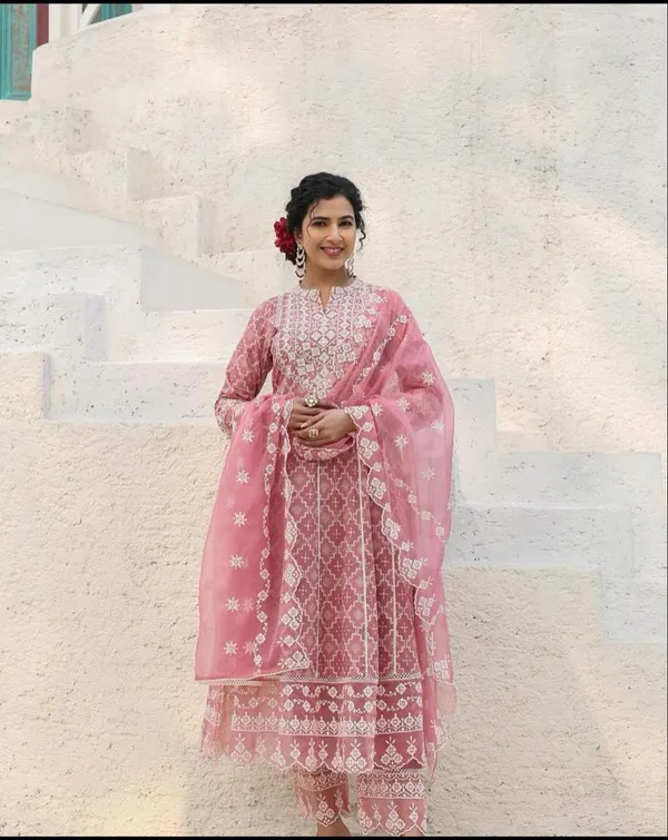 Peach_Anarkali_Kurta_Pant_Dupatta_Set