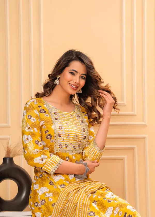 Mustard_Rayon_Viscose_Anarkali_Kurta,_Pant_With_Dupatta_Set_For_Women