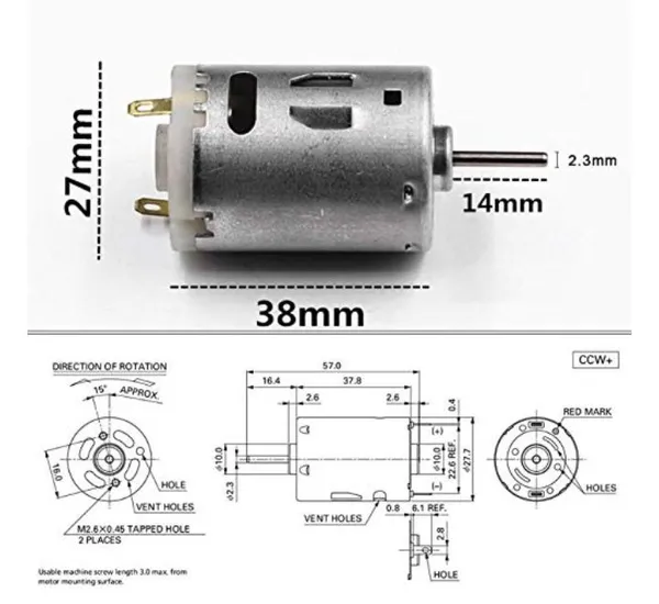 1_Pc_385_DC_Motor_Large_Torque_DC_12V_11600RPM/10000RPM_Motor_Blower/Hot_Air_Gun/Small_Electric_Drill_Motor_Handmade_DIY