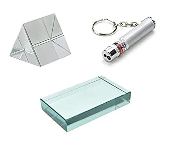 1_Set_50X50_MM_Equilateral_Glass_Prism,_Toy_Laser_Light_and_75_x_50_x_18_mm_Glass_Slab_for_Science_Kit_and_DIY_Projects