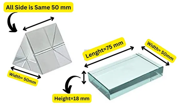 1_Set_50X50_MM_Equilateral_Glass_Prism,_Toy_Laser_Light_and_75_x_50_x_18_mm_Glass_Slab_for_Science_Kit_and_DIY_Projects
