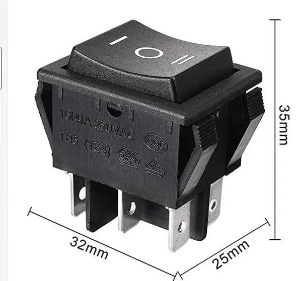 2_Pcs_Black_DPDT_Rocker_Switch_6-Pin_3_Way_ON-Off-ON_16A_250VAC_/_20A_125VAC_Switch_for_Automotive_industry,_Multiple_Applications,_Car_Bike_Switch_etc.