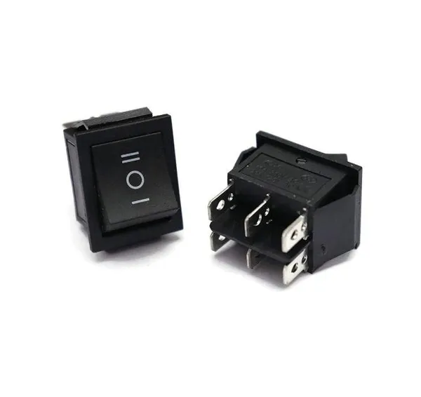 2_Pcs_Black_DPDT_Rocker_Switch_6-Pin_3_Way_ON-Off-ON_16A_250VAC_/_20A_125VAC_Switch_for_Automotive_industry,_Multiple_Applications,_Car_Bike_Switch_etc.