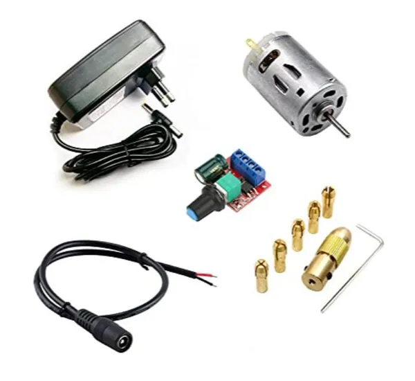 385_DC_Motor_12V_DC_Motor_High_Speed_Micro_DC_Motor_Brushed_Metal_Stainless_Steel_with_7_pcs_Drill_Chuck_Set,_PWM_Speed_Controller_and_12v_Powerful_Adapter_DIY_Kit