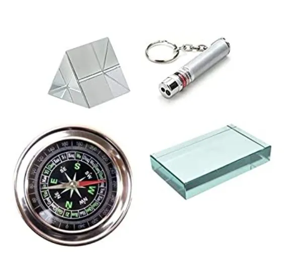 60mm_Compass_DIY_Kit_with_Equilateral_Glass_Prism_50mm,_Rectangular_Glass_Slab,_Laser_Light_and_60mm_Diameter_Magnetic_Direction_Compass_for_School_Science_Students