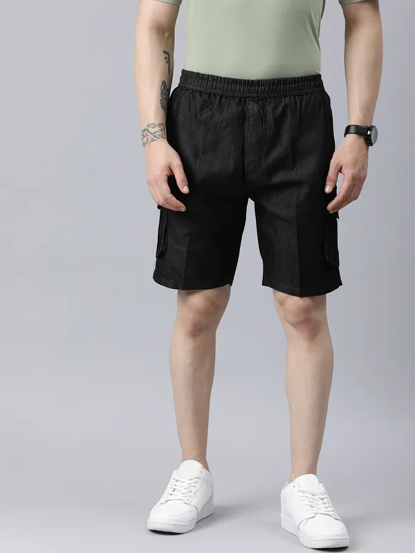 Flat-Front_Cargo_Shorts_with_Elasticated_Waist_for_Men