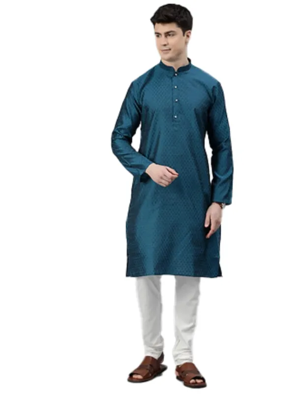 Peacock_Blue_Kurta_with_Pyjamas_For_Men