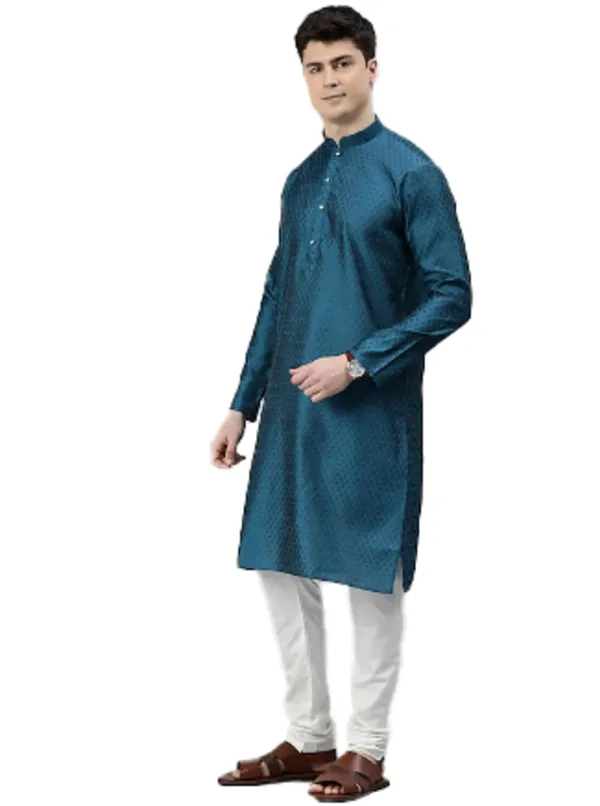 Peacock_Blue_Kurta_with_Pyjamas_For_Men
