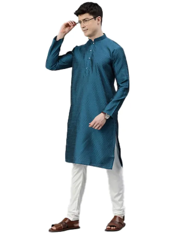 Peacock_Blue_Kurta_with_Pyjamas_For_Men