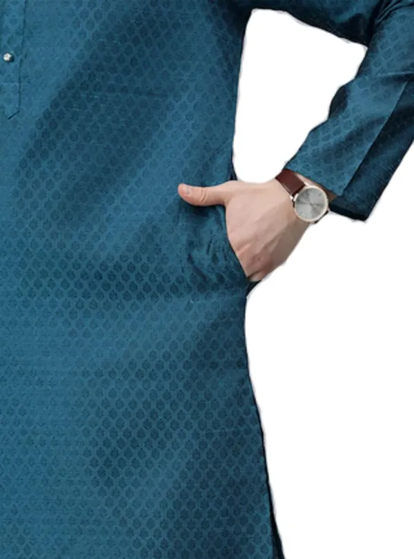 Peacock_Blue_Kurta_with_Pyjamas_For_Men