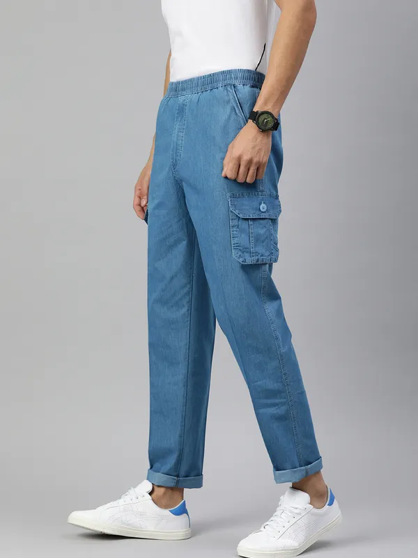 Flat-Front_Cargo_Pants_with_Elasticated_Waist_for_Men_|_Blue