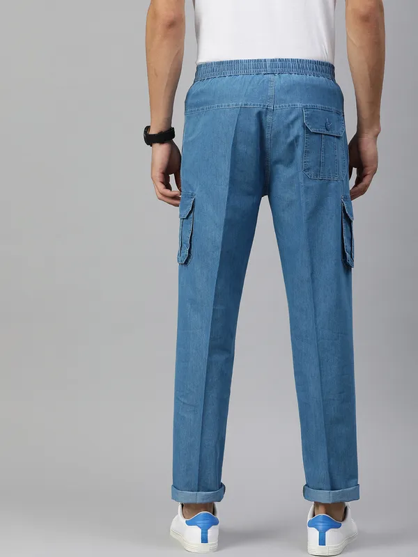 Flat-Front_Cargo_Pants_with_Elasticated_Waist_for_Men_|_Blue