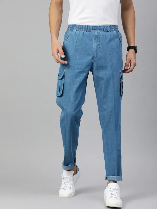 Flat-Front_Cargo_Pants_with_Elasticated_Waist_for_Men_|_Blue