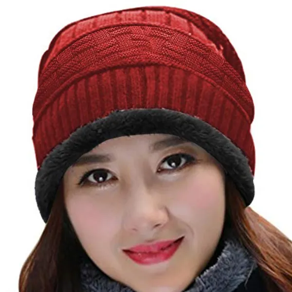 Maroon_Snow_Proof_Inside_Fur_Unisex_Wool_Beanie_Cap_with_Scarf_Set_Warm_Knit_Hat_Thick_Fleece_Lined_Winter_Hat_&_Scarf_for_Men_&_Women_(Maroon)