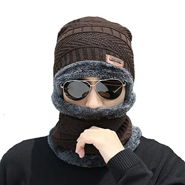 Brown_Fur_Wool_Unisex_Beanie_Cap_with_Neck_Warmer_Set_Knit_Hat_Thick_Fleece_Lined_Winter_Hat_for_Women_(Brown)