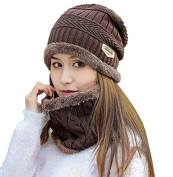 Brown_Fur_Wool_Unisex_Beanie_Cap_with_Neck_Warmer_Set_Knit_Hat_Thick_Fleece_Lined_Winter_Hat_for_Women_(Brown)