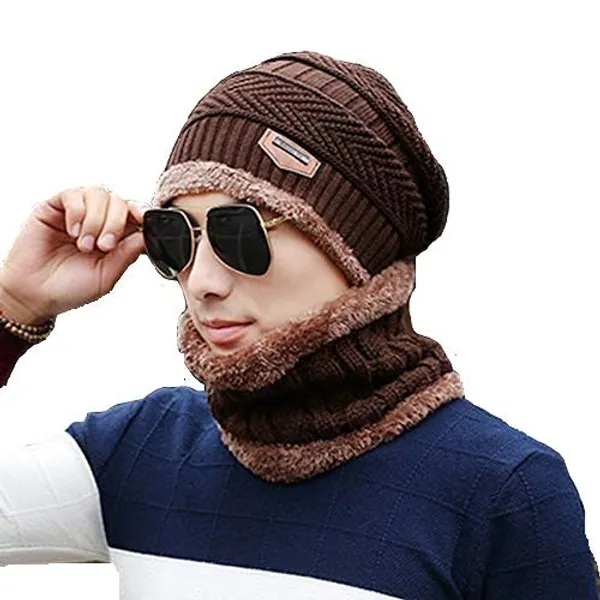 Brown_Fur_Wool_Unisex_Beanie_Cap_with_Neck_Warmer_Set_Knit_Hat_Thick_Fleece_Lined_Winter_Hat_for_Women_(Brown)