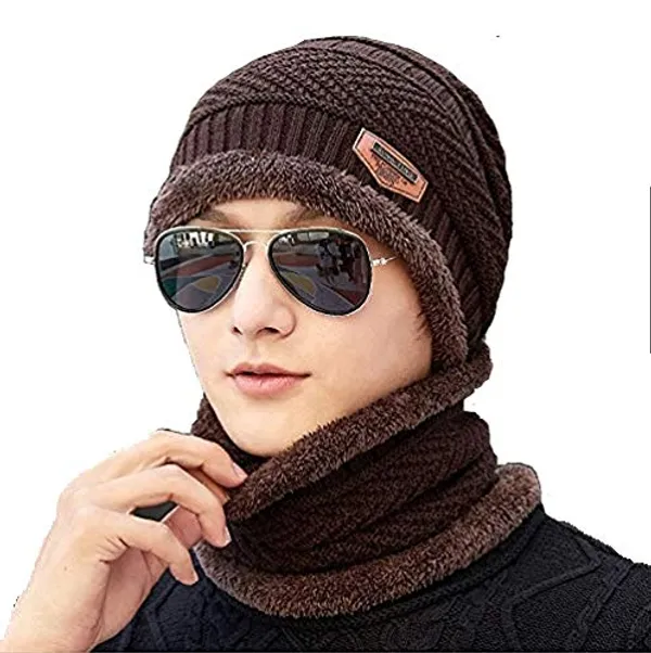 Brown_Fur_Wool_Unisex_Beanie_Cap_with_Neck_Warmer_Set_Knit_Hat_Thick_Fleece_Lined_Winter_Hat_for_Women_(Brown)