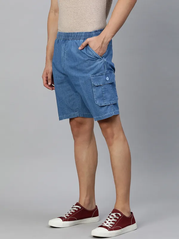 Flat-Front_Cargo_Shorts_with_Elasticated_Waist_for_Men_|_Blue