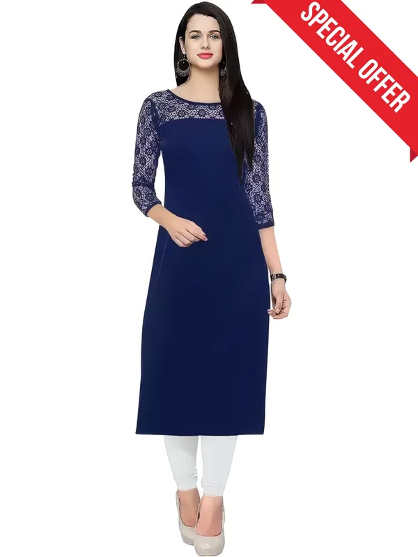 Women_Blue_Premium_Crepe_Solid_Straight_A-Line_Kurtis