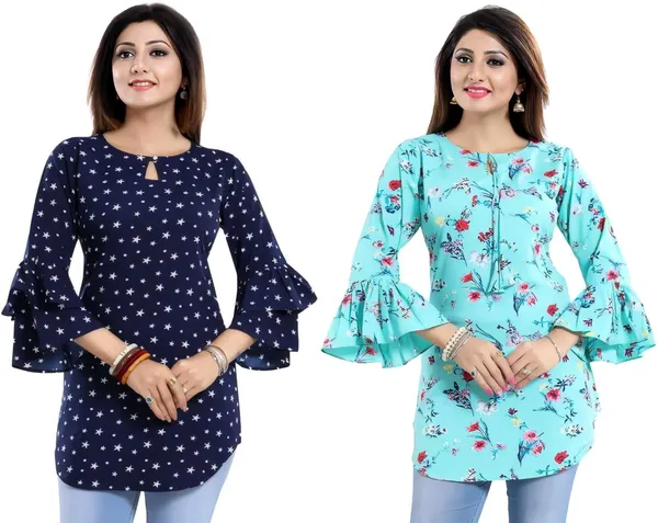 Blue_&_Light_Blue_Crepe_Floral_&_Star_Printed_Stylish_Combo_Tunic_Tops