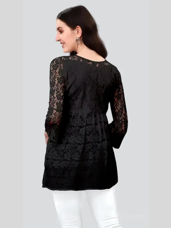 Black_Primiuam_Russel_Net_With_Crepe_Inner_Bell_Sleeve_Tops