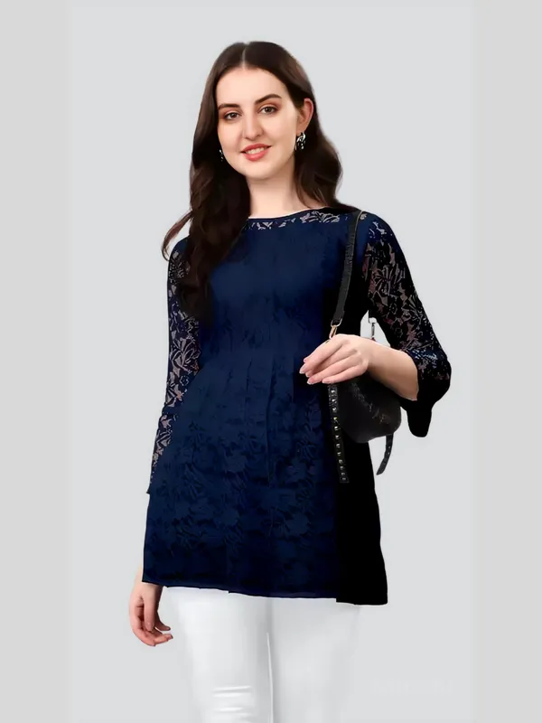 Blue_Primiuam_Russel_Net_With_Crepe_Inner_Bell_Sleeve_Tops