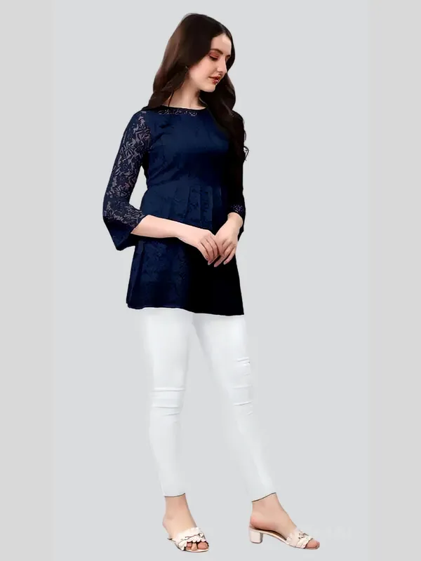 Blue_Primiuam_Russel_Net_With_Crepe_Inner_Bell_Sleeve_Tops