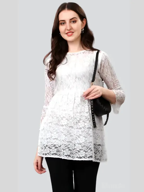 White_Primiuam_Russel_Net_With_Crepe_Inner_Bell_Sleeve_Tops