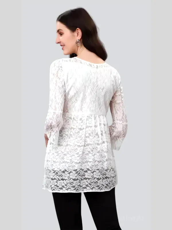 White_Primiuam_Russel_Net_With_Crepe_Inner_Bell_Sleeve_Tops