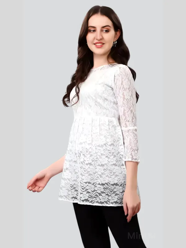White_Primiuam_Russel_Net_With_Crepe_Inner_Bell_Sleeve_Tops