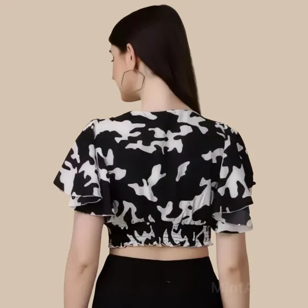 Black_Crepe_Floral_Pattern_Trendy_V-Neck_Crop_Tops
