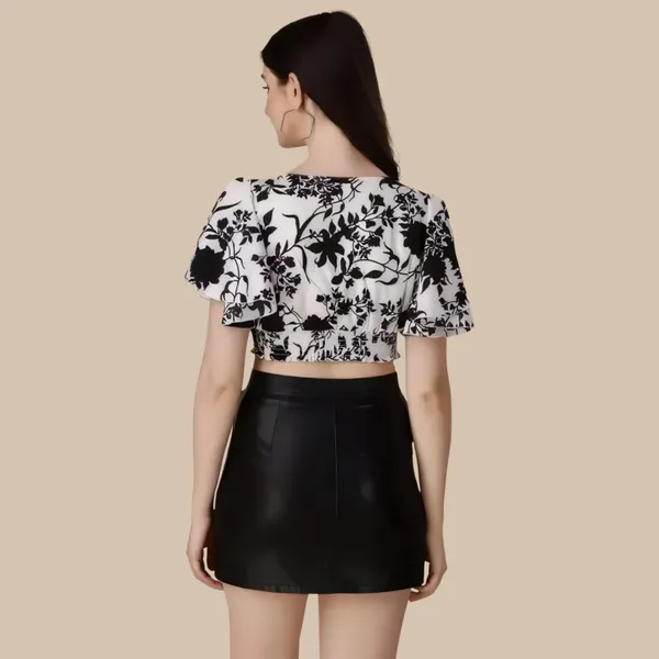 White_Crepe_Floral_Pattern_Trendy_V-Neck_Crop_Tops