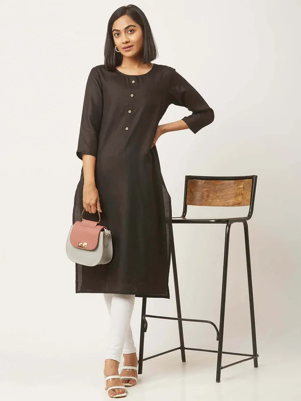 Black_Premium_Cotton_Blend_Solid_Straight_Kurtis_With_Pocket